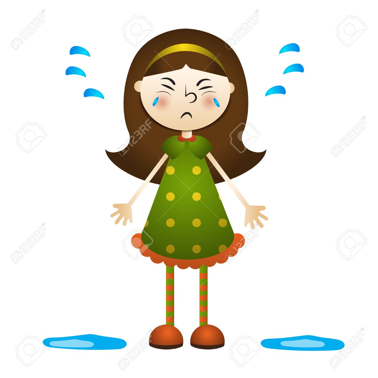 Cartoon illustration of a little girl crying. Vector clipart...