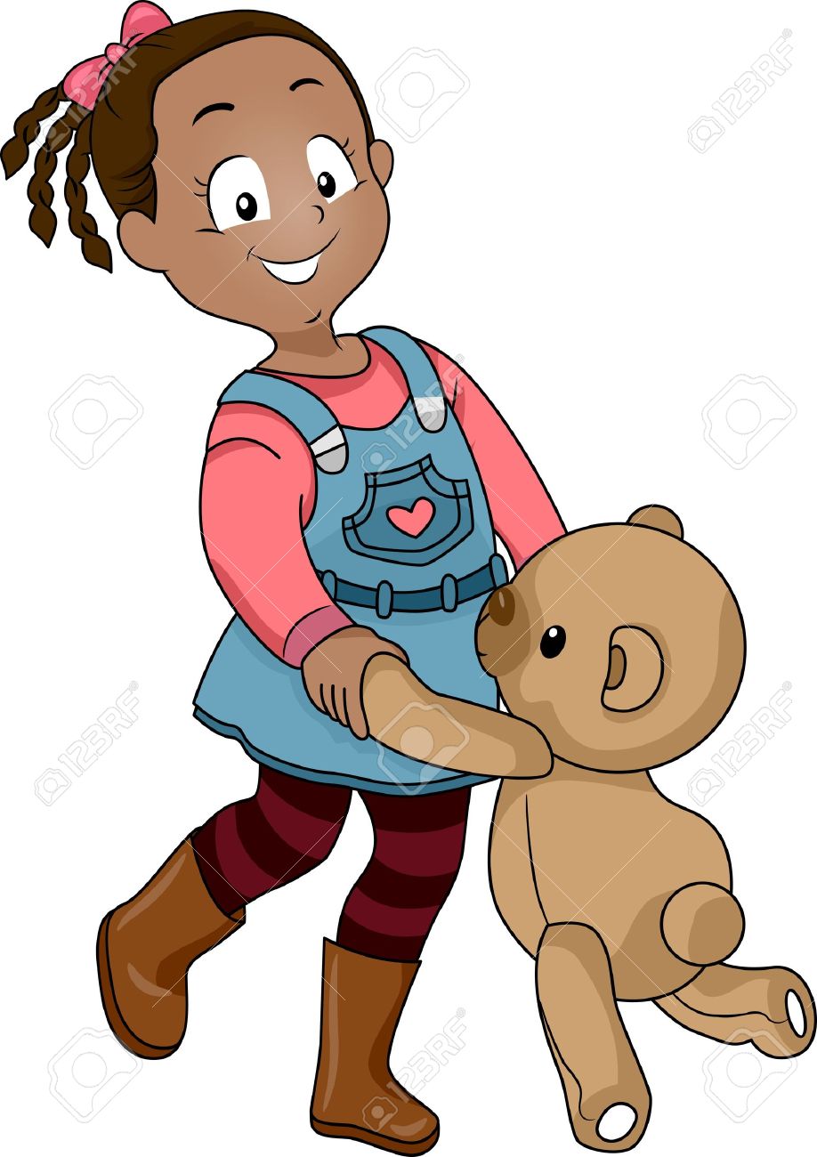 Illustration Of A Girl Dancing With A Teddy Bear Stock Photo.