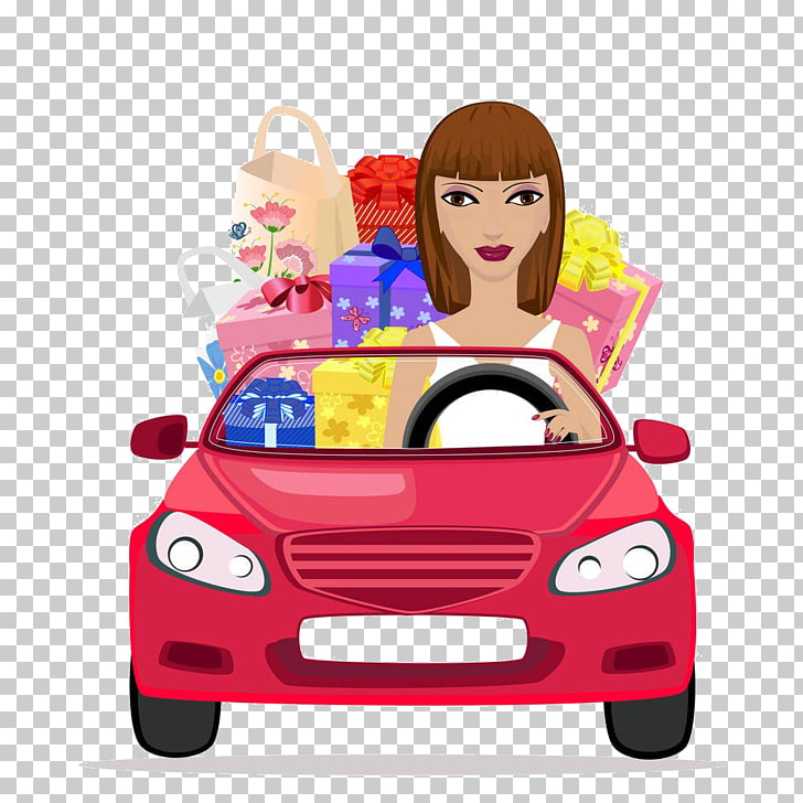 Car Driving , Cartoon driving girl PNG clipart.