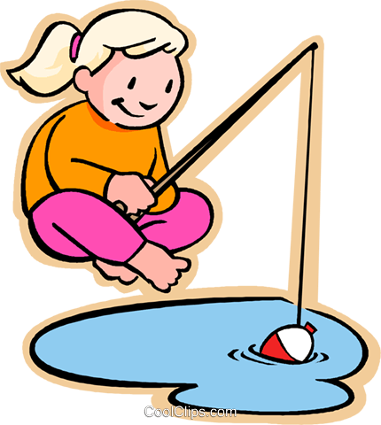 girl fishing Royalty Free Vector Clip Art illustration.