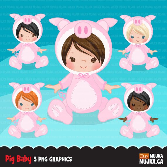 Baby pig clipart, halloween costume baby shower graphics.