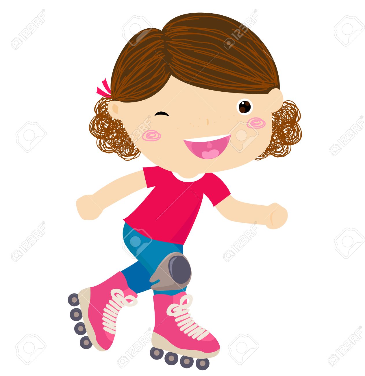 Cute little girl riding roller skates.