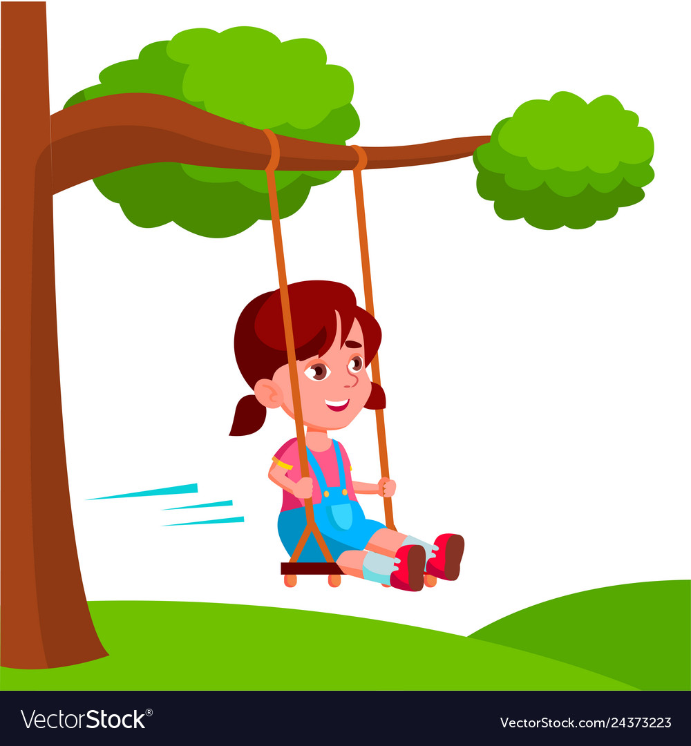 Girl swinging on a swing tied to tree branch.