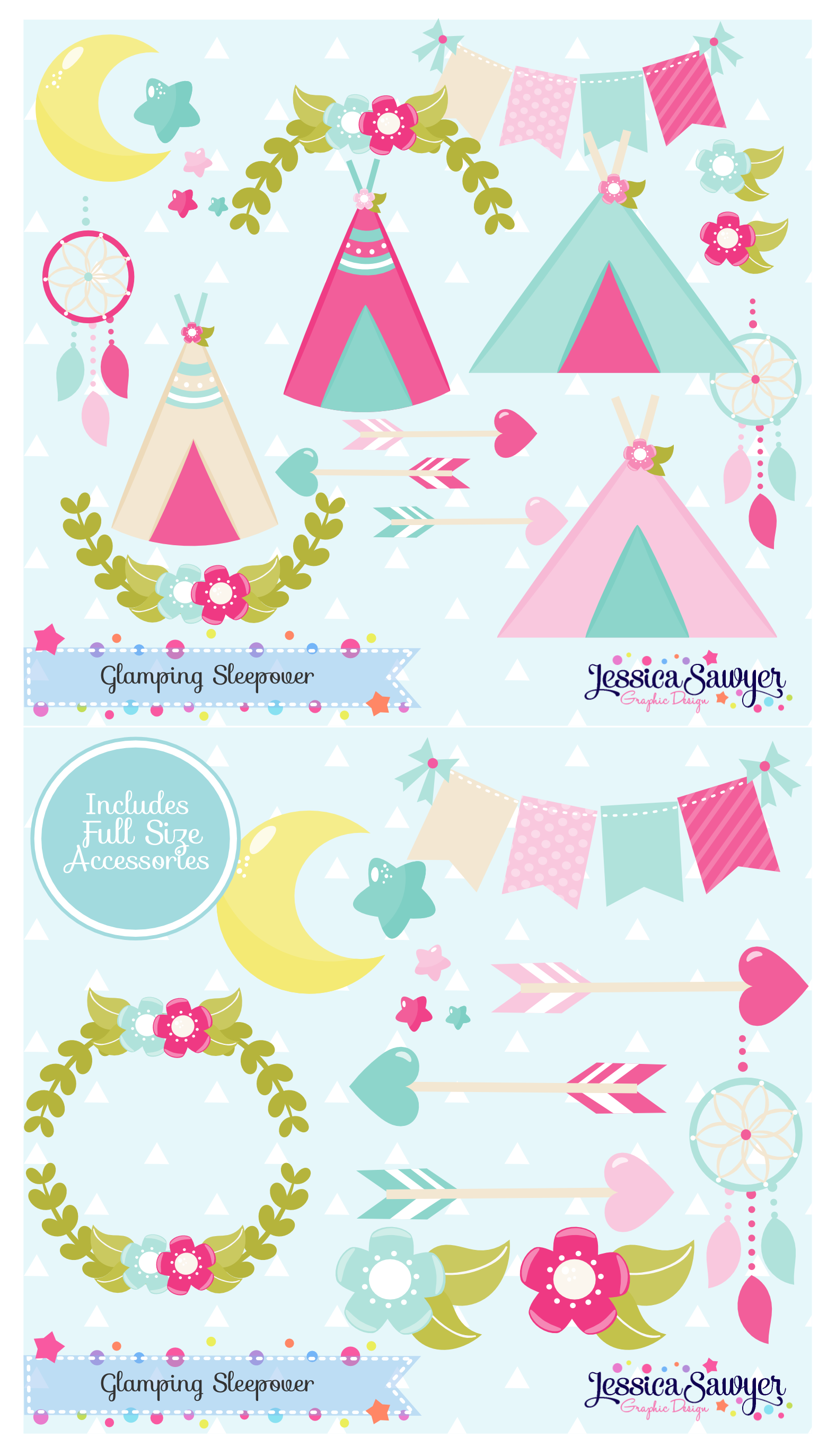 Glamping clipart for camping party or sleepover, crafts, and.