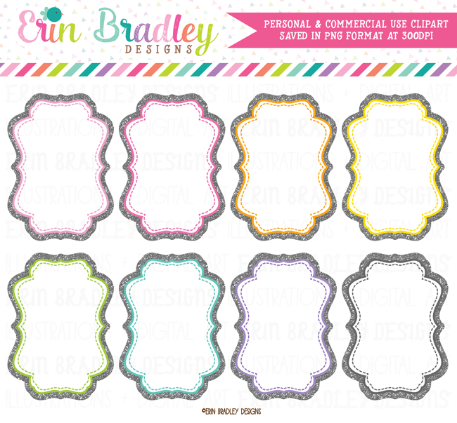 Silver Glitter Frames Clipart.