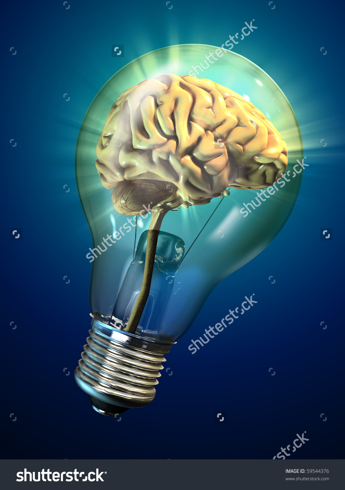 Human Brain Inside Glowing Electrical Bulb Stock Illustration.