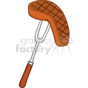 Clipart of Fork With Grilled Steak clipart. Royalty.