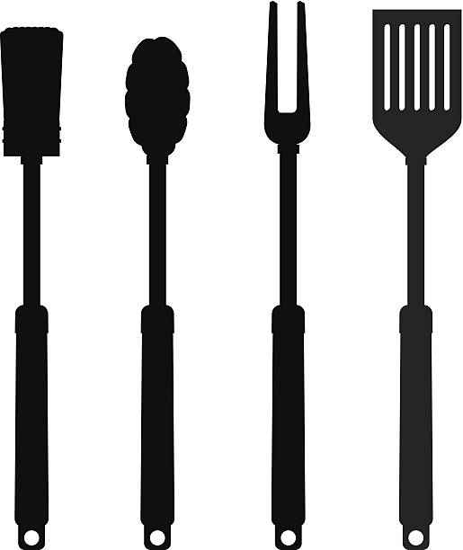 BBQ Tool Silhouettes Vector Art Illustration.