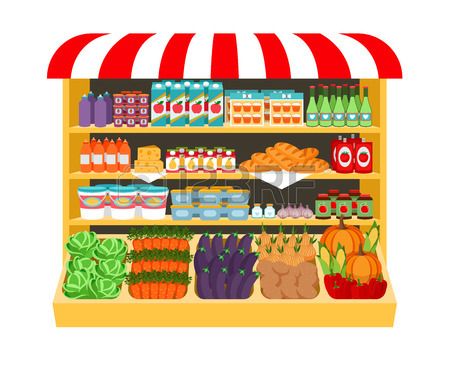 Supermarket. Food On Shelves Royalty Free Cliparts, Vectors.