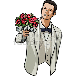 Groom holding flowers clipart. Royalty.