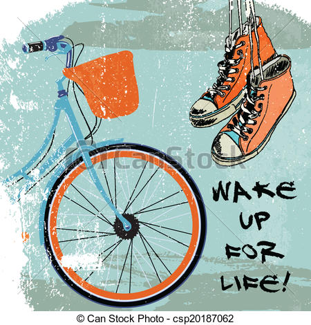 Clip Art Vector of Gumshoes sketch bike hipster.