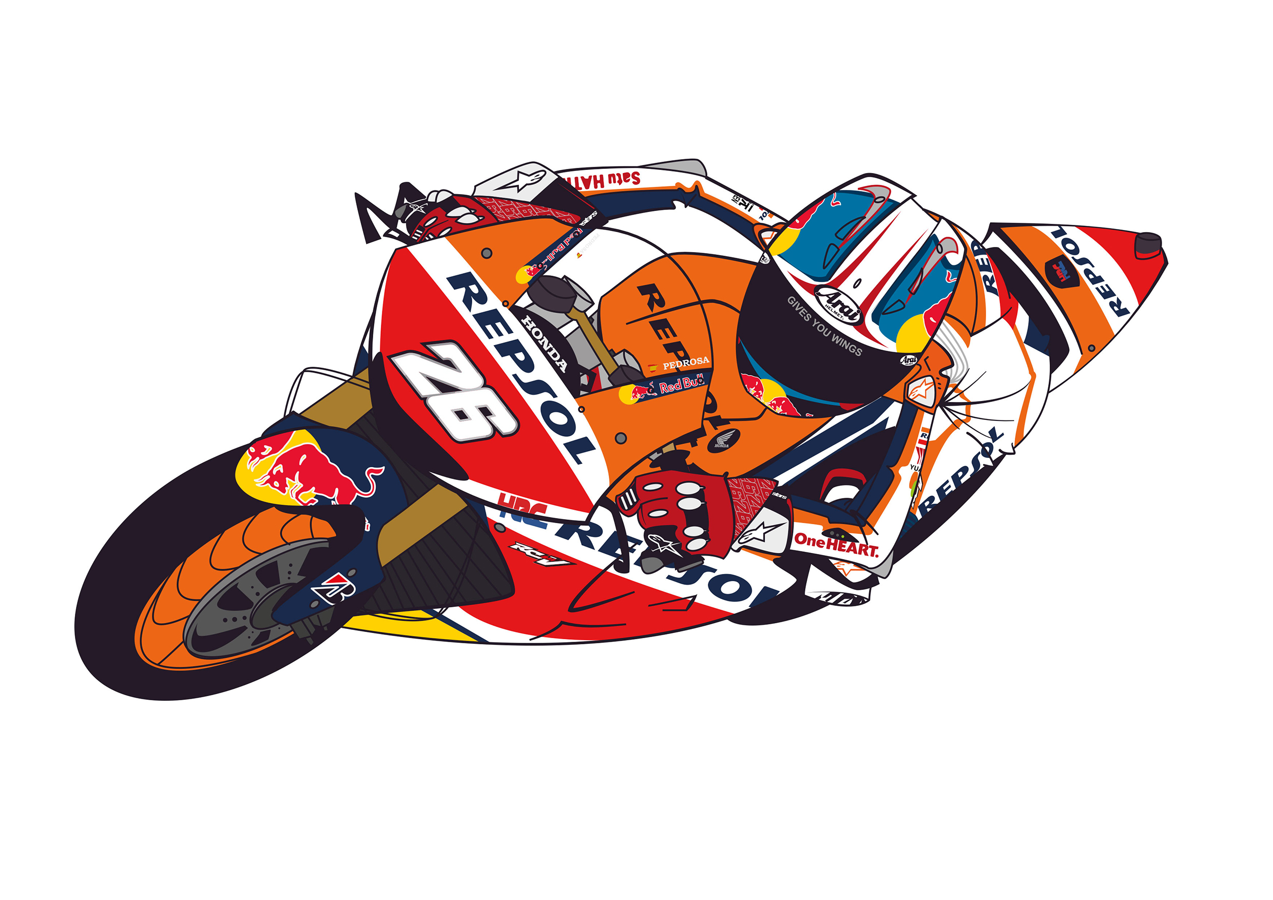 Dani Pedrosa vectorial drawing process.