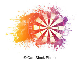 Clipart of Darts Board in Fire and Water Isolated on Black.