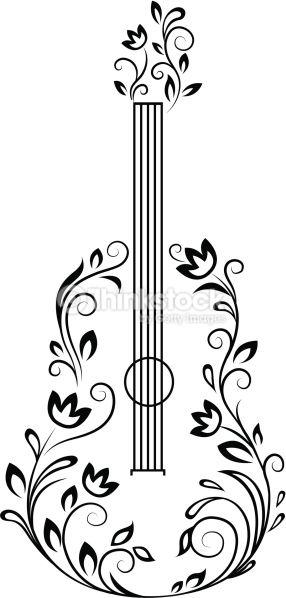 Guitar with floral details for entertainment design.