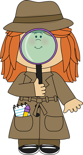 Girl Detective with Magnifying Glass Clip Art.