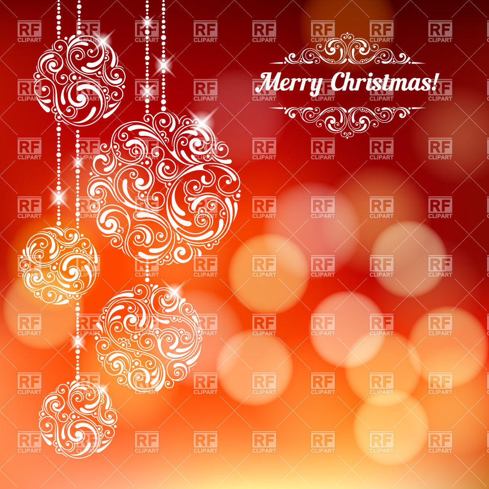 Hanging ornament christmas balls on defocused background Vector.