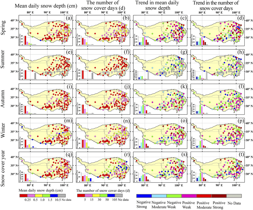 FIG. 2. Spatial patterns of mean daily snow depth and the number.