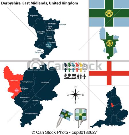 Vector Illustration of Derbyshire, East Midlands, UK.