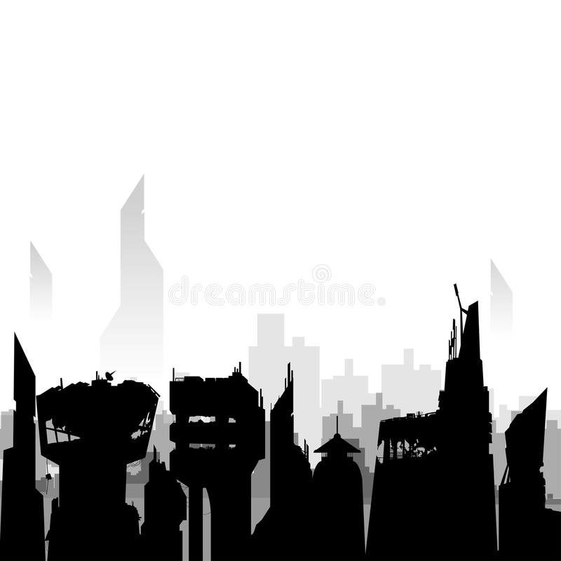 Destroyed City Skyline Silhouette.