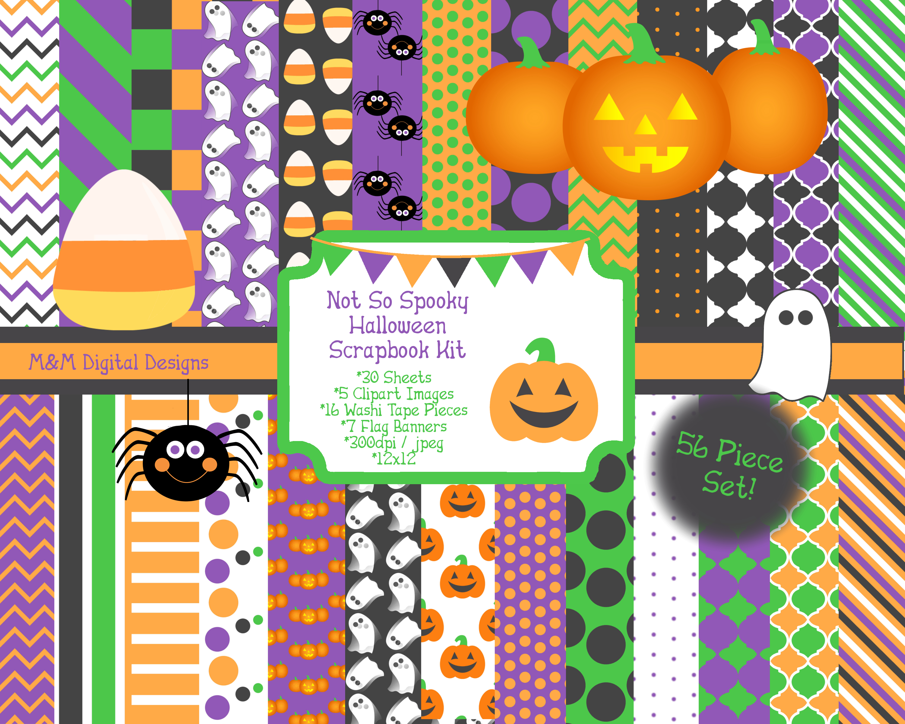 Not So Spooky Halloween Scrapbook Kit by MandMDigitalDesigns on Zibbet.