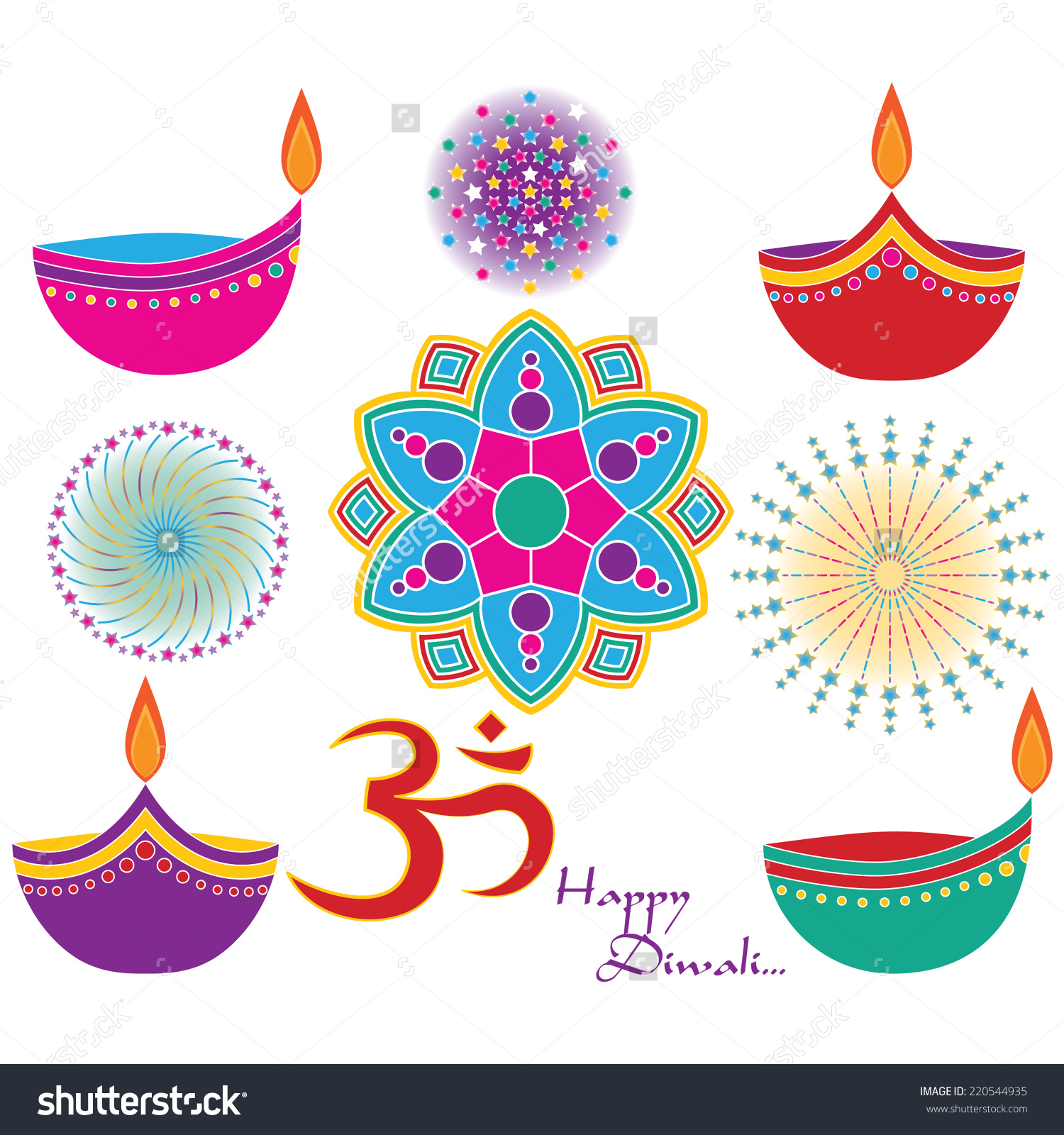 Diwali Vector Clip Art Set Om Stock Vector 220544935.