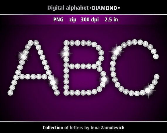 Diamond letters clipart. Digital download PNG. Digital rhinestone.