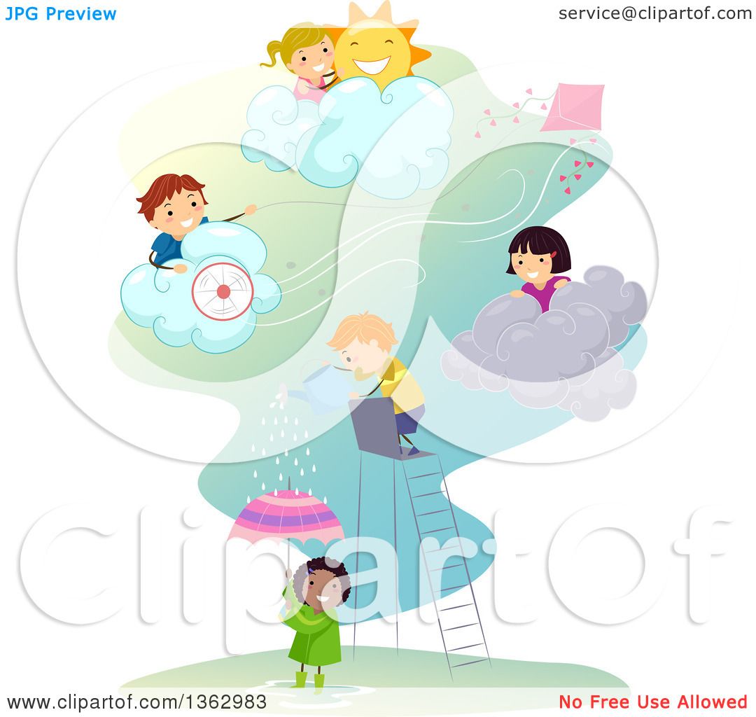 Clipart of Children Playing in Different Weather Conditions.