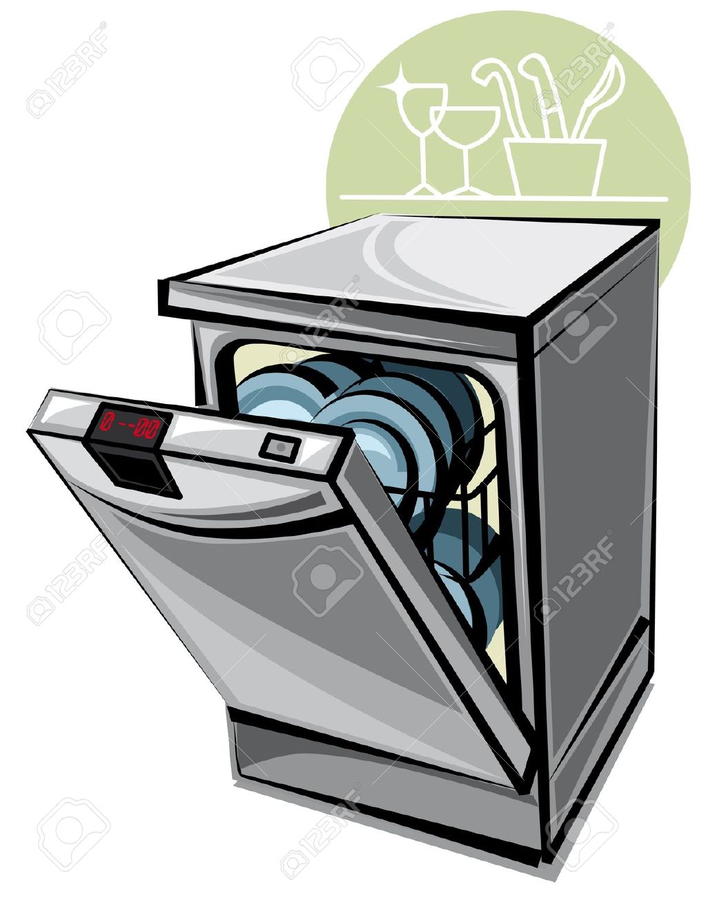 Unload dishwasher clipart.