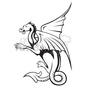 black and white big dragon side clipart. Royalty.