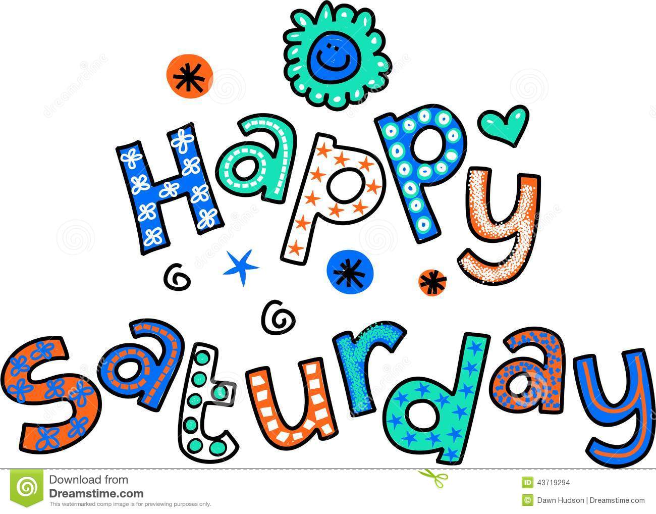 Happy Saturday Cartoon Text Clipart Stock Illustration.