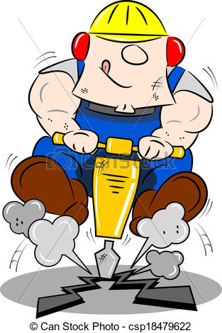 Vector Illustration of Cartoon Workman Drilling the Road.