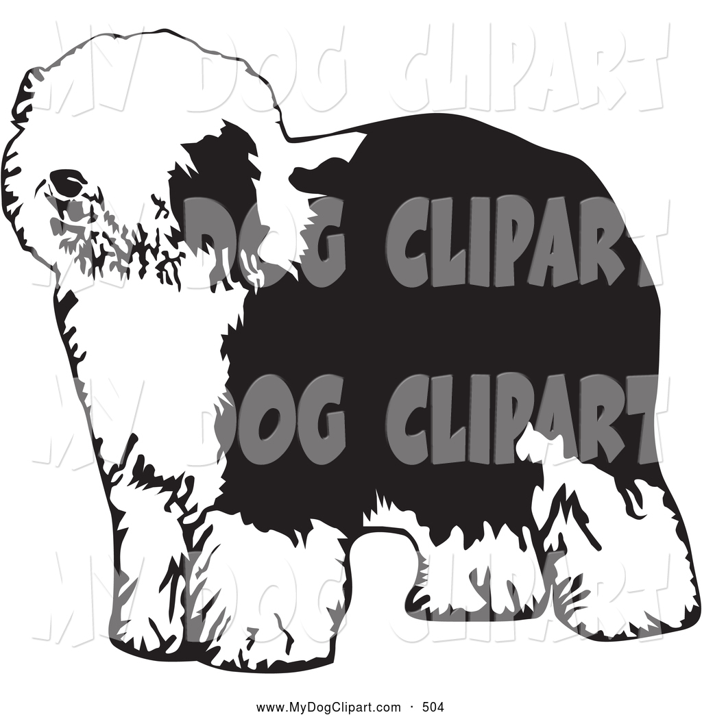 Clip Art of a Hairy Dulux or Old English Sheepdog Canine.