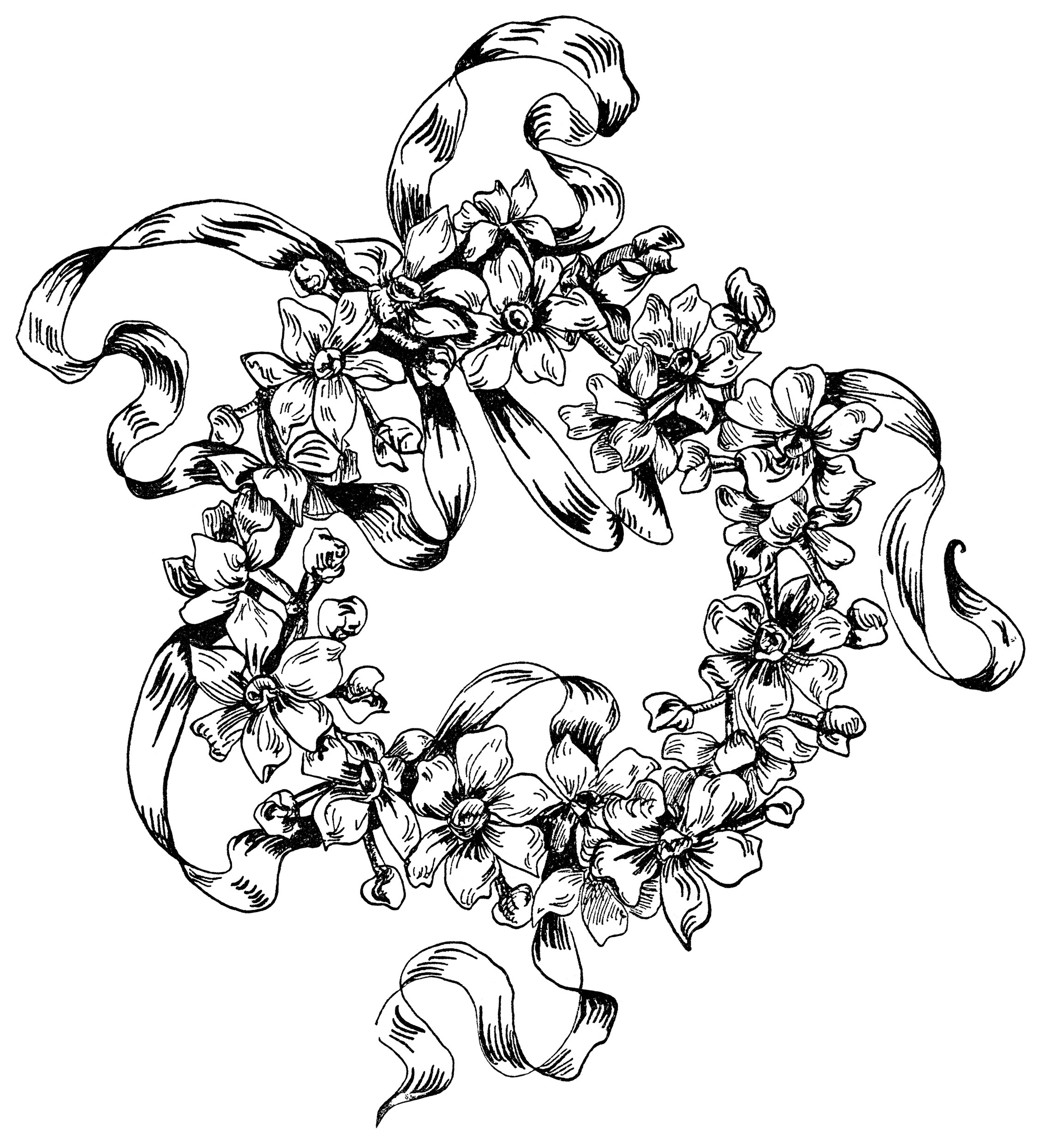 flower design illustration, black and white clipart, ornamental.