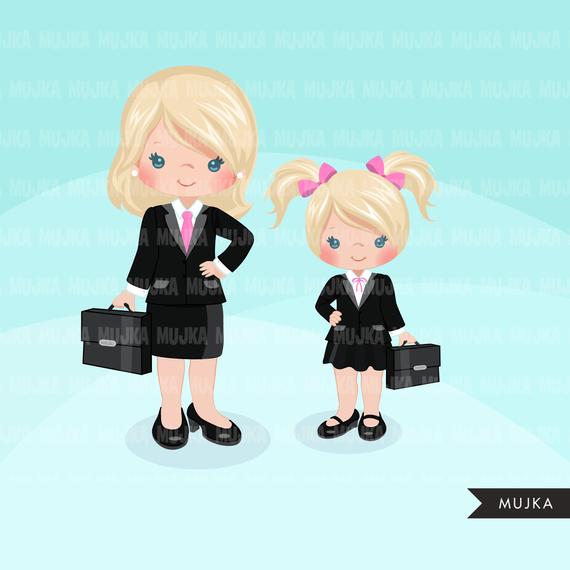 Girl boss little entrepreneur clipart. Cute boss mother.