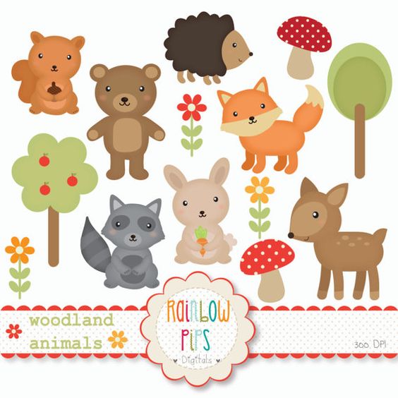 Woodland Forest Animals Digital Clipart Set.