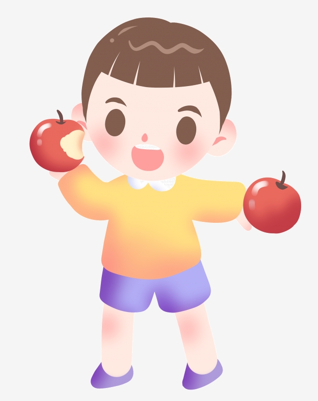 Little Boy Illustrator Eating Apple, Boy Eating Apple, Red Apple.