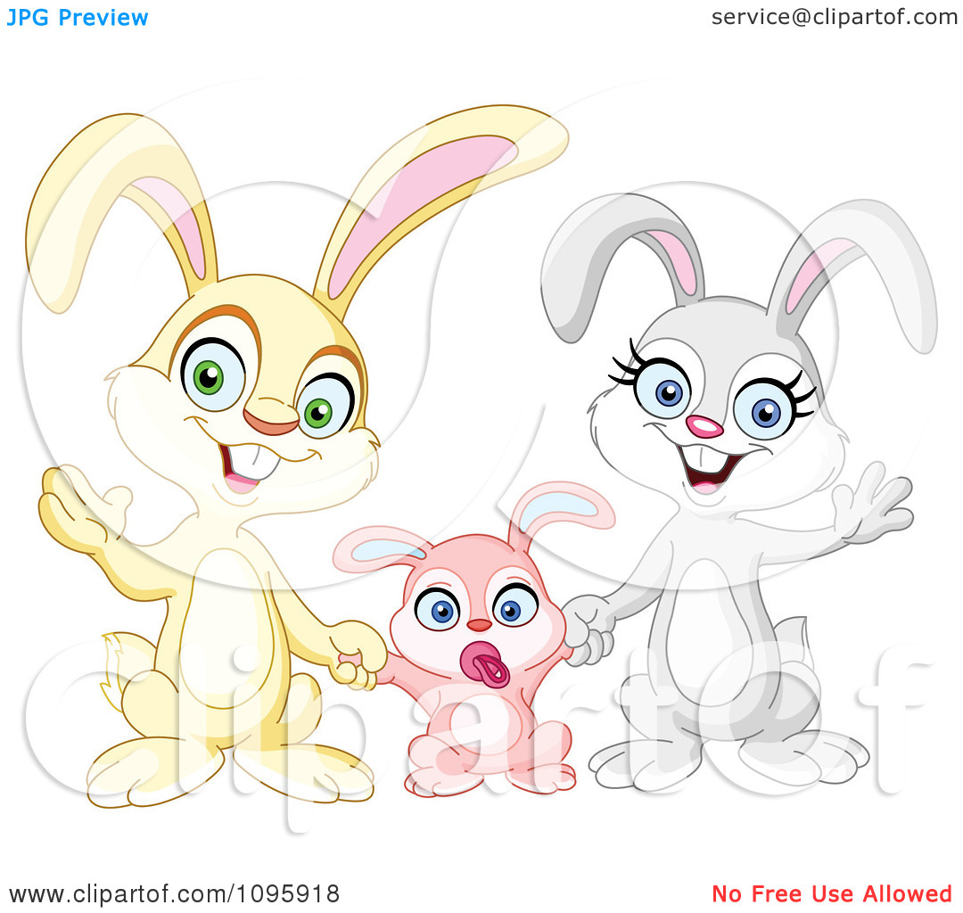 Clipart Happy Family Of Bunny Rabbits Waving.