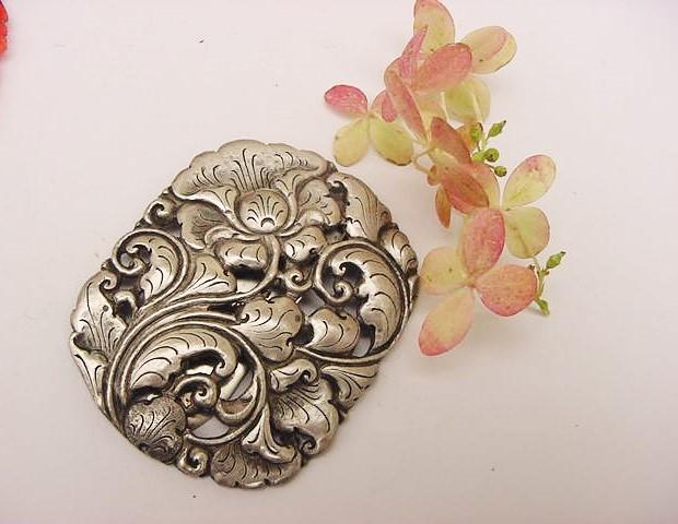 BG71 Large 2.5inch Fur Dress Scarf Clip Art Nouveau Floral.