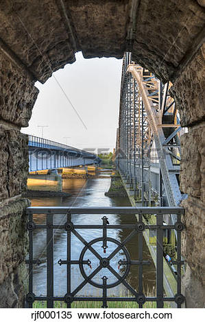 Stock Image of Germany, Hamburg, Harburg, Old Harburg Elbe bridge.