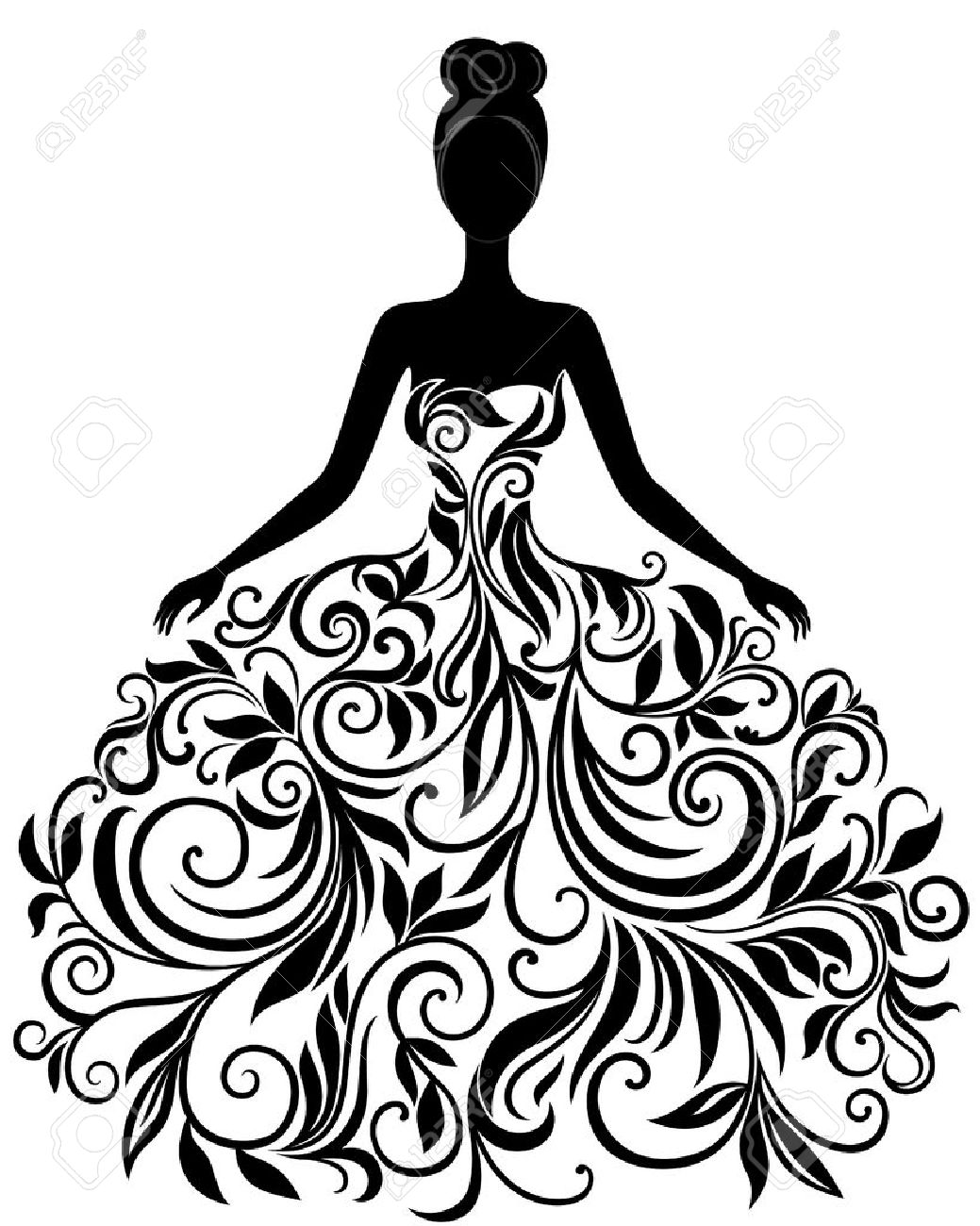 Black And White Elegant Artistic Wedding Dress Clipart & Clip Art.