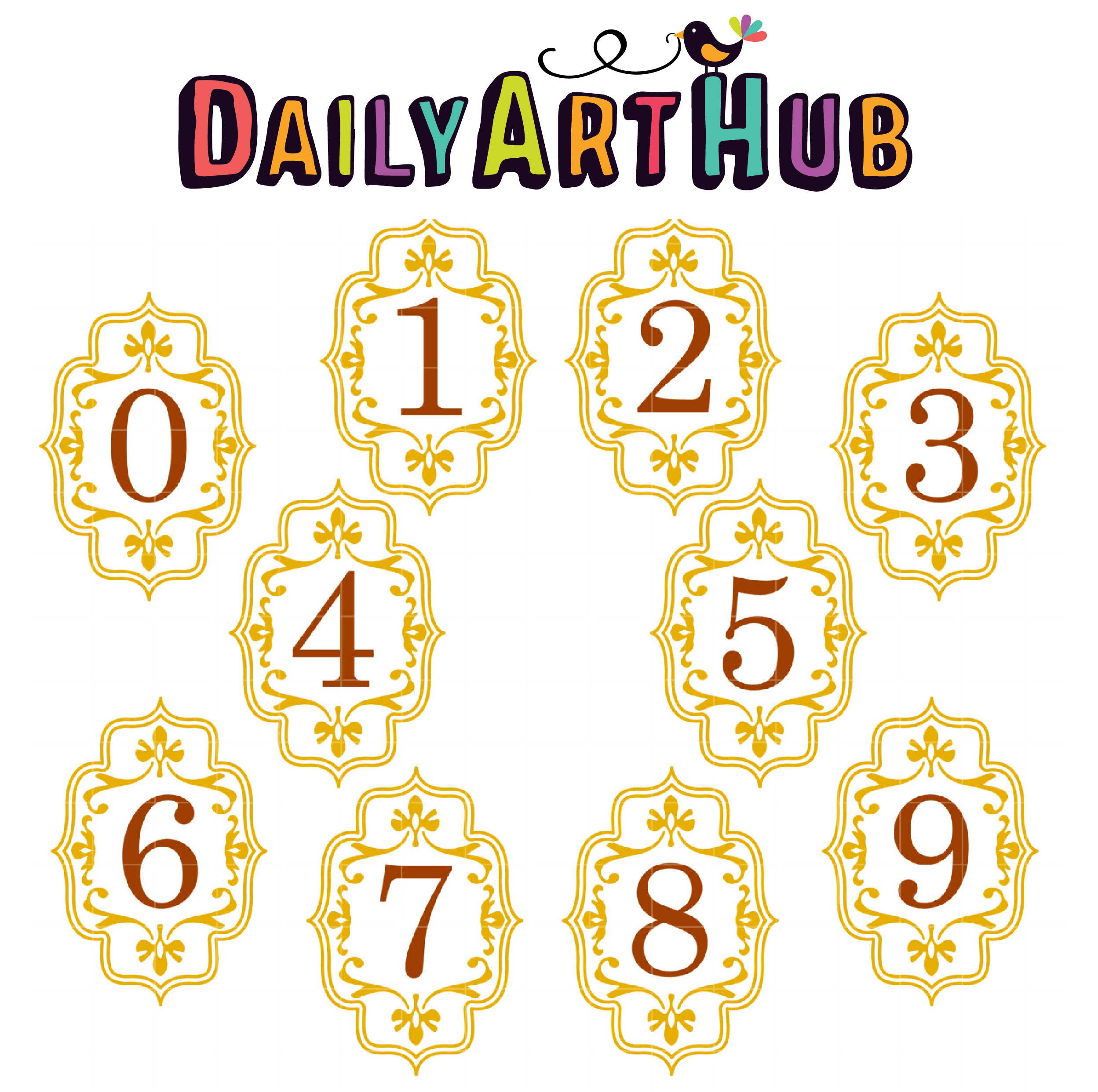 Elegant Frame Numbers Clip Art Set.