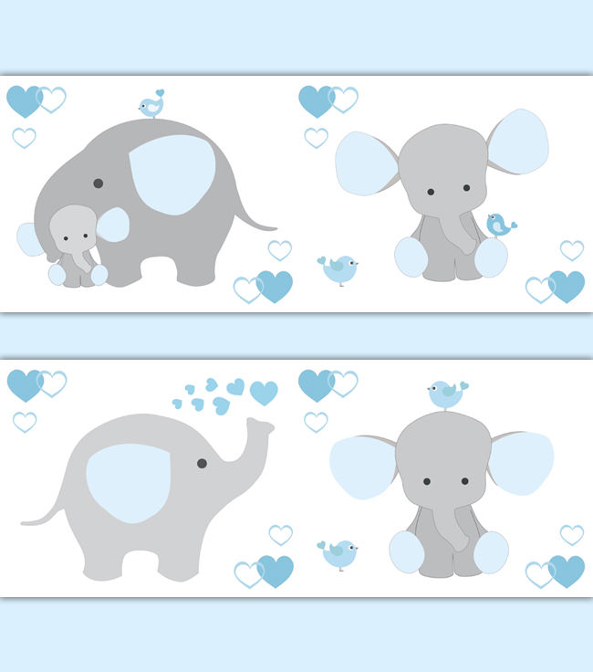 Elephant Border Clip Art Blue Grey Gray El #271984.