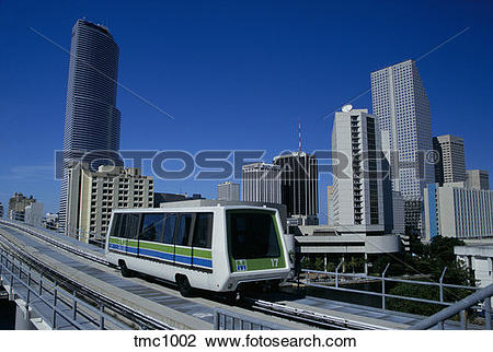 Stock Photo of A Metromover car, an automated peoplemover, moves.