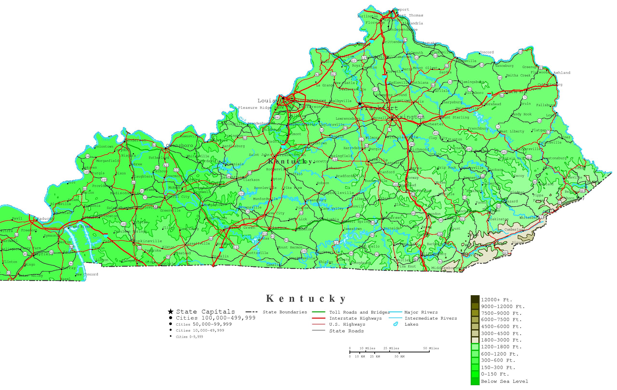 Map of ky with roads clipart.