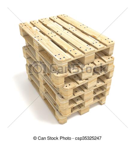 Drawing of Wooden Euro pallets. 3D render illustration isolated on.