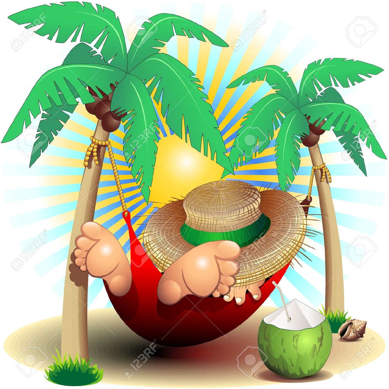 Relax Exotic Summer Holidays On Hammock Clip Art Royalty Free.