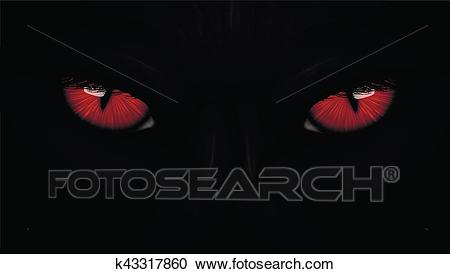 Red eyes black Panther on dark Clipart.