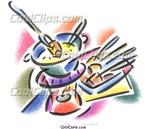 fondue pot with skewers Clip Art.