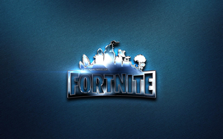 Download wallpapers Fortnite metal logo, 2019 games, blue.