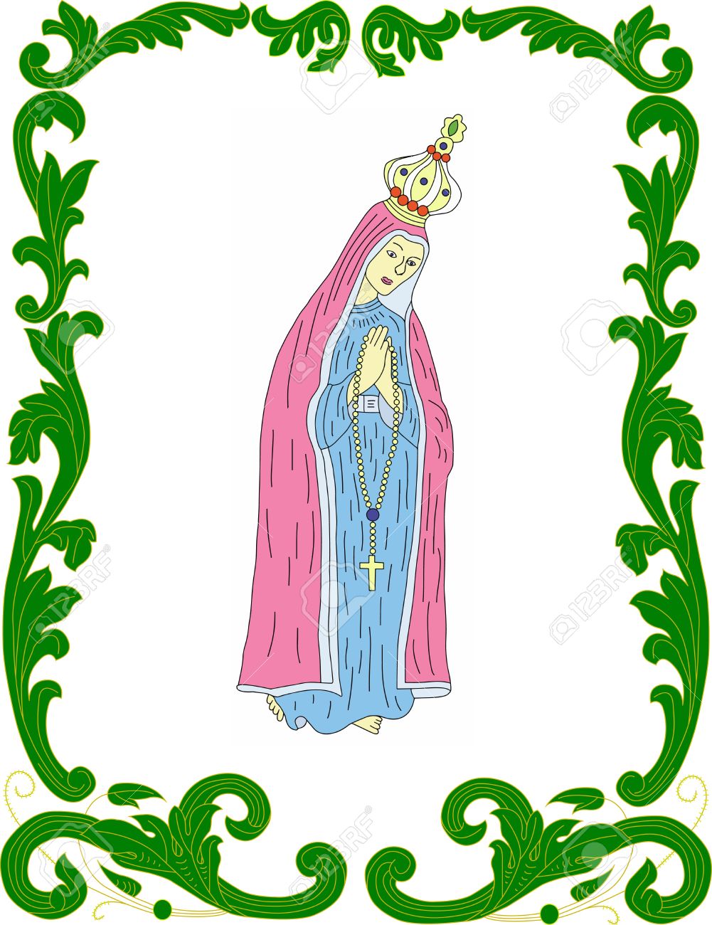 Our Lady Of Fatima In Stylistic Frame Royalty Free Cliparts.